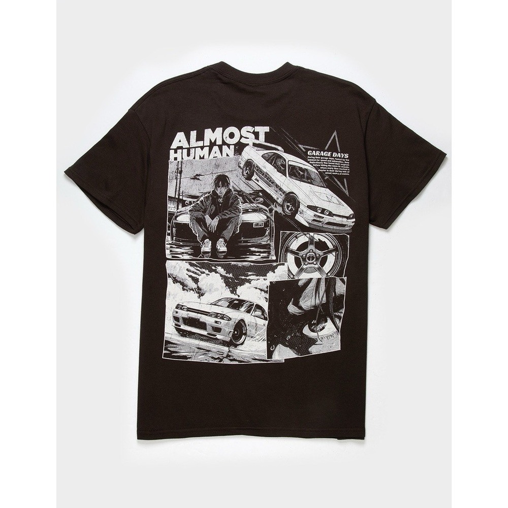 Almost Human Graphic Car Drift Manga T-Shirt Black Men's Size Large 100% Cotton